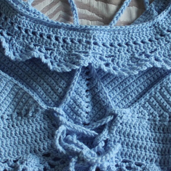 🧶Handmade Crochet Top | Blue Adjustable Crop Top - Picture 7 of 9